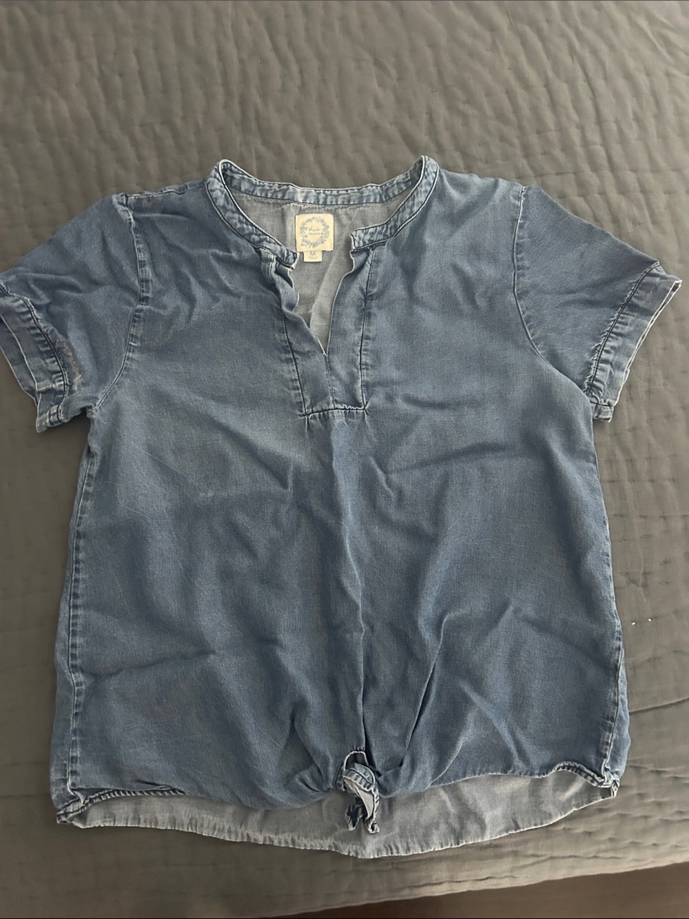 Blue Rain Light Blue Short-Sleeve Denim-Look Tie-Hem Top